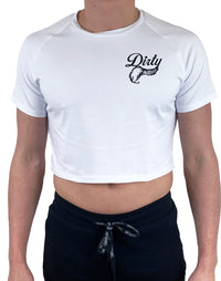 Dirt Squirrel White Dirty Crop Top Small Logo