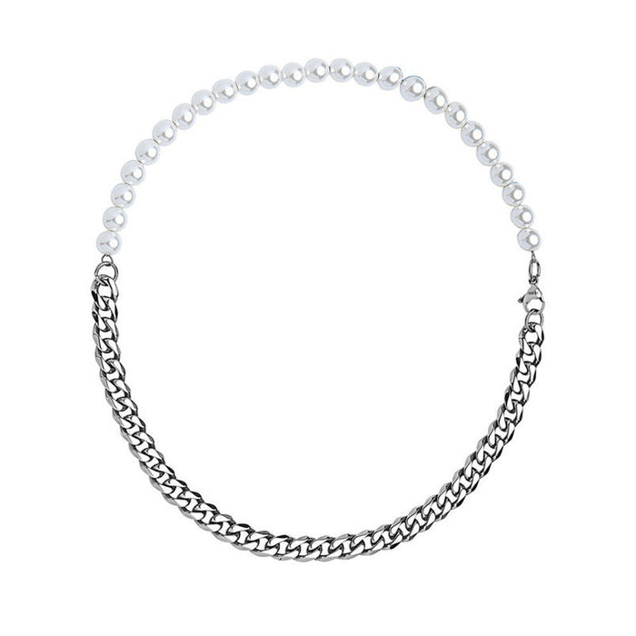 Dirt Squirrel Half Pearl Half Silver Chain Necklace