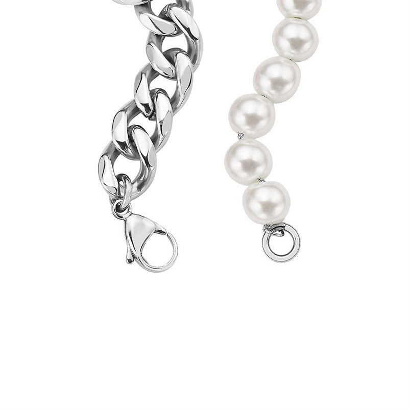 Dirt Squirrel Half Pearl Half Silver Chain Necklace